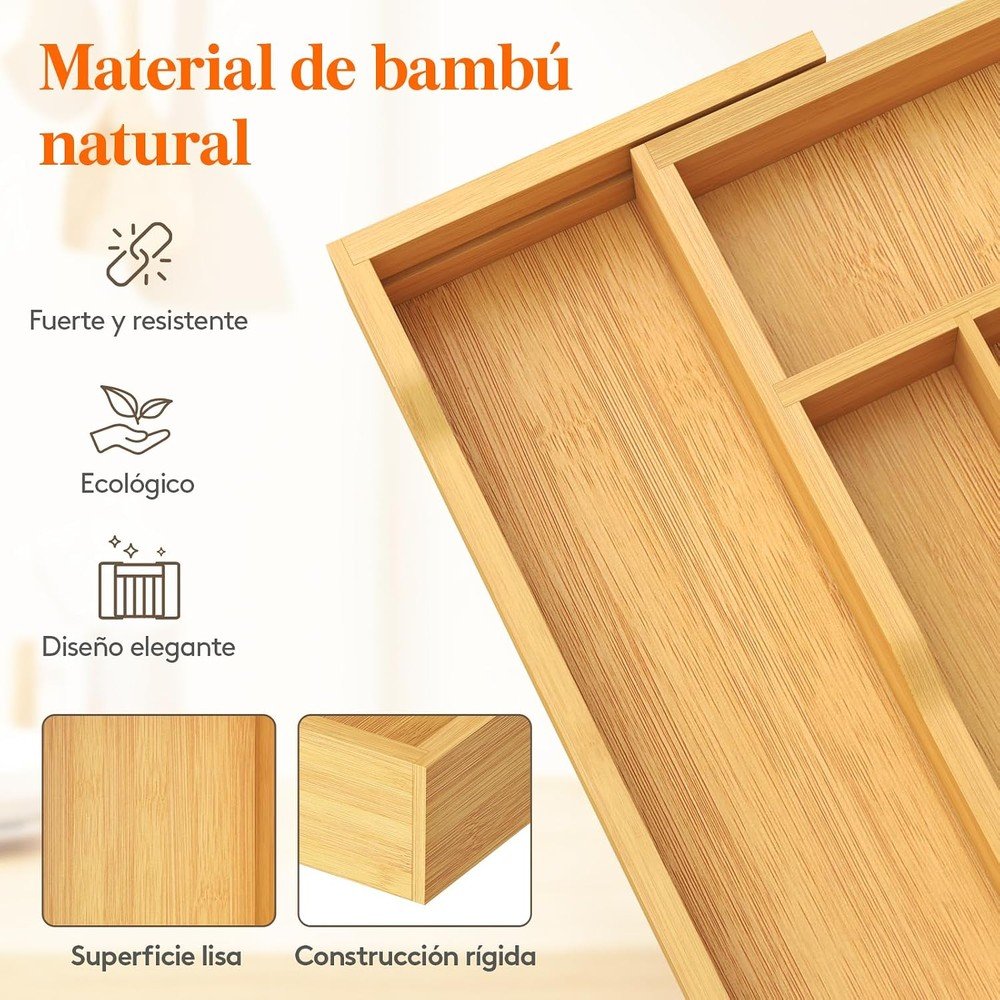 SJZ-HO-001-4 Expandable Bamboo Kitchen Drawer Organizer – Adjustable Cutlery & Utensil Tray