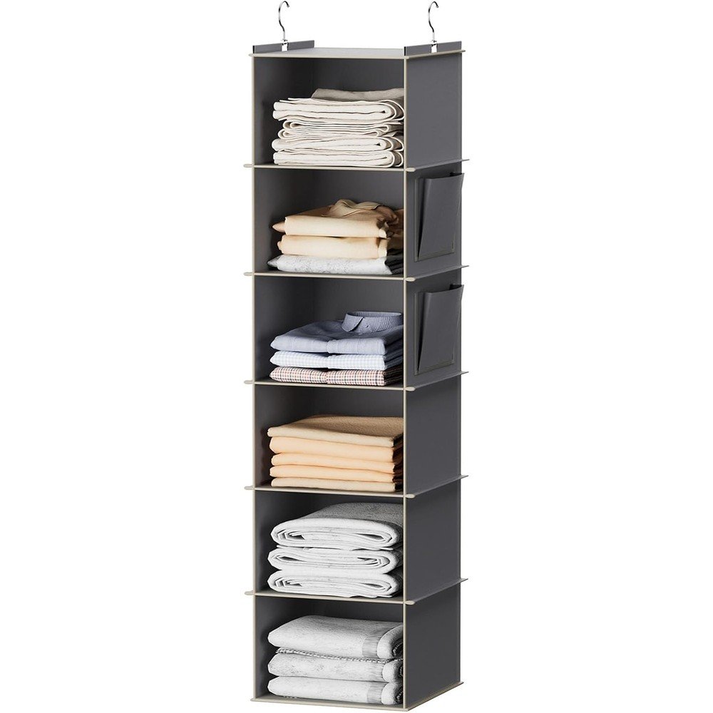 SJZ-HO-008 Hanging Closet Shelf Organizer – 6-Shelf Fabric Wardrobe Storage